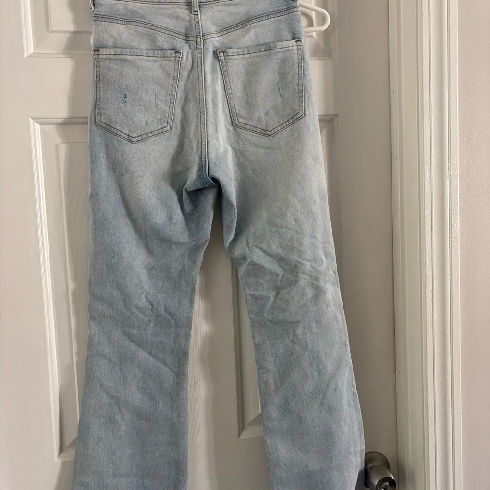 Express Light Blue Distressed Flare Jeans - Picture 2 of 5